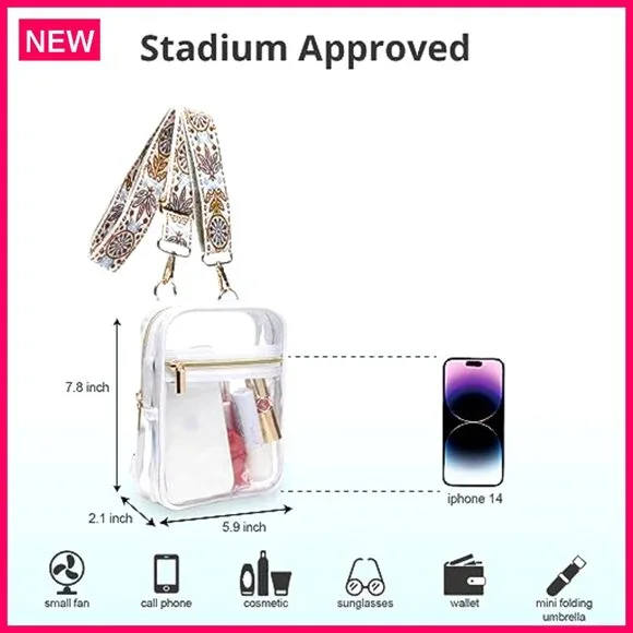 Clear Stadium Approved Crossbody Bag - Adjustable Strap 30-54" - Waterproof PVC - Picture 6 of 8